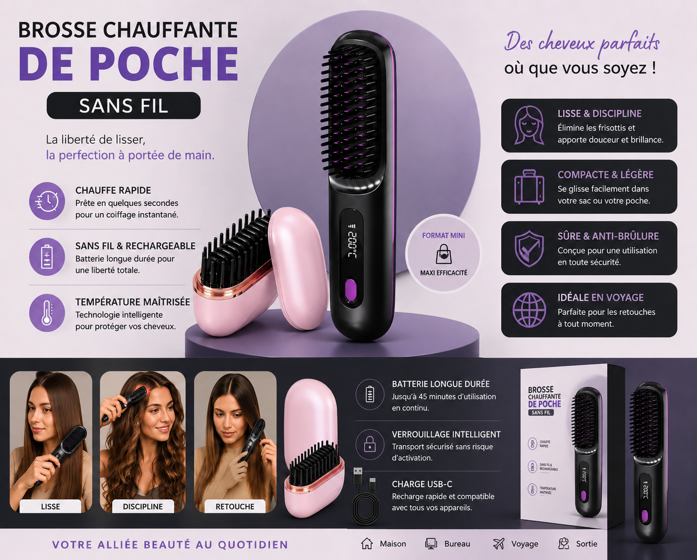 BROSSE CHAUFFANTE DE POCHE SANS FIL